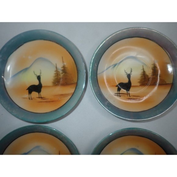 Art Deco lusterware Saucer plate deer silhouette Lot of 4 Vintage Hand Painted - Picture 3 of 5